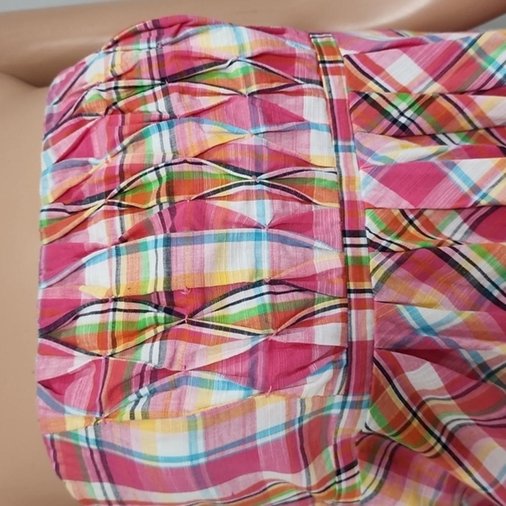 Vtg Lilly Pulitzer Strapless Pink Colorful Multi Color Plaid Dress Size 4 A Line - Picture 5 of 12